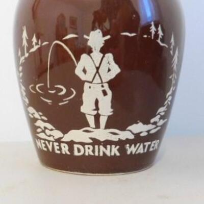 Brown Pottery Never Drink Water Corn Whisky Jug