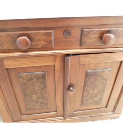 Antique Solid Wood Walnut Commode with Marble Top and Raised Panel Doors