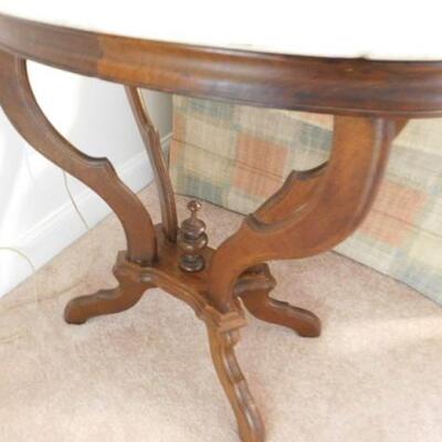 Vintage Walnut Eastlake Accent Table with White Italian Marble Top
