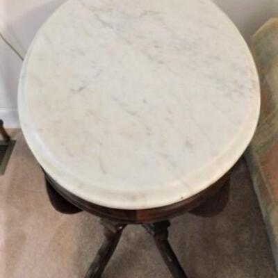 Vintage Walnut Eastlake Accent Table with White Italian Marble Top
