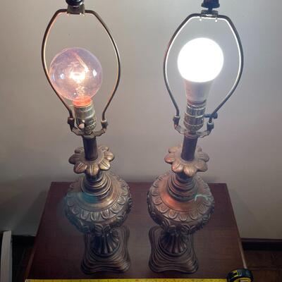 VINTAGE ORNATE BRONZE-COLORED LAMP BASES SET OF 2