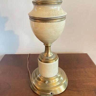 VINTAGE TORCHIERE-STYLE IVORY & BRASS COLORED TABLE LAMP
