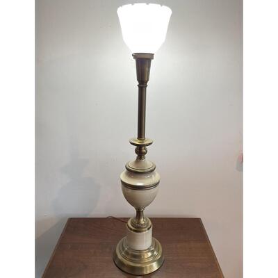 VINTAGE TORCHIERE-STYLE IVORY & BRASS COLORED TABLE LAMP