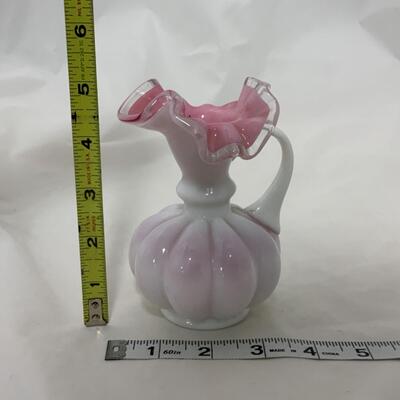 [138] Pink and Milk Glass | Cased Glass | Wave Crest Pitcher
