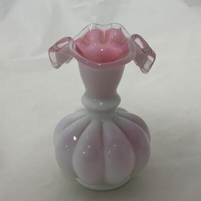 [138] Pink and Milk Glass | Cased Glass | Wave Crest Pitcher