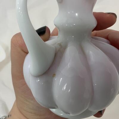 [138] Pink and Milk Glass | Cased Glass | Wave Crest Pitcher