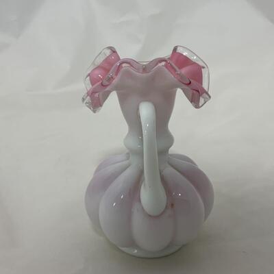 [138] Pink and Milk Glass | Cased Glass | Wave Crest Pitcher