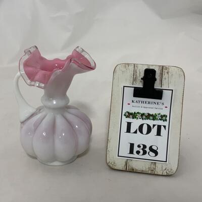 [138] Pink and Milk Glass | Cased Glass | Wave Crest Pitcher