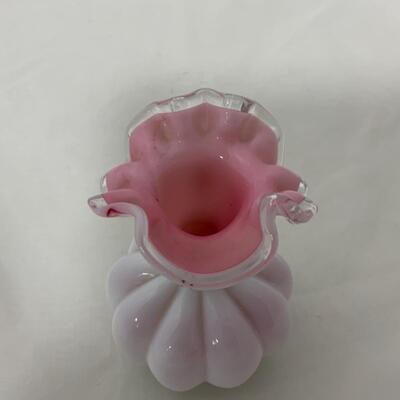 [138] Pink and Milk Glass | Cased Glass | Wave Crest Pitcher