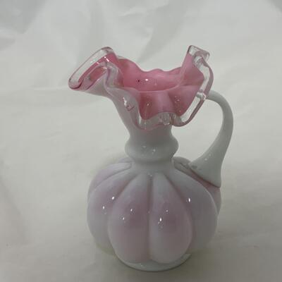 [138] Pink and Milk Glass | Cased Glass | Wave Crest Pitcher