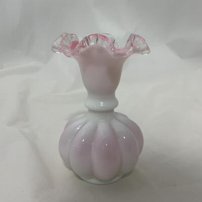 [139] Pink and Milk Glass | Cased Glass | Wave Crest Vase