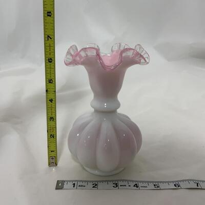 [139] Pink and Milk Glass | Cased Glass | Wave Crest Vase