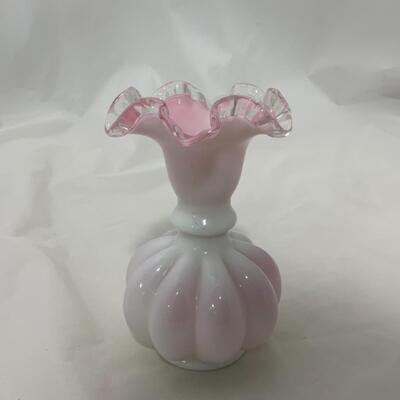[139] Pink and Milk Glass | Cased Glass | Wave Crest Vase