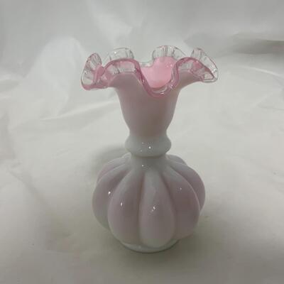 [139] Pink and Milk Glass | Cased Glass | Wave Crest Vase