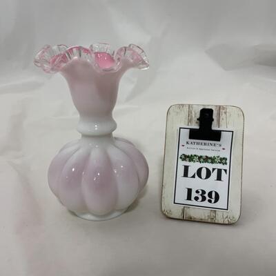[139] Pink and Milk Glass | Cased Glass | Wave Crest Vase