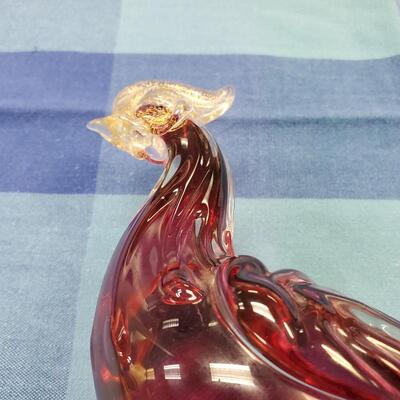 Vintage Murano Style Art Glass Pink and Gold Pheasant