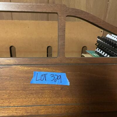 lot 329- Vintage organ, bench, misc. items, fountain, statue, clock, chairs