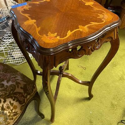 lot 331- carved wooden table, antique chair