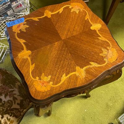 lot 331- carved wooden table, antique chair
