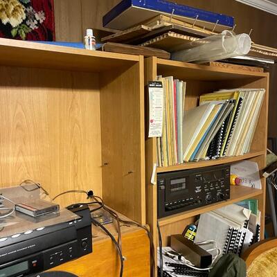 lot 335- mid. century modern cabinet with contents, misc. items, electronics, books, etc.