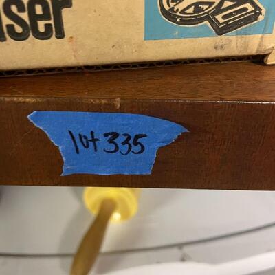 lot 335- mid. century modern cabinet with contents, misc. items, electronics, books, etc.