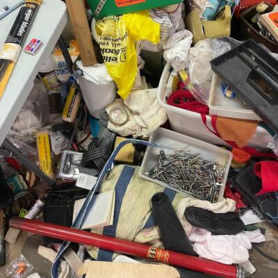 lot 338- table, shelves, all misc. tools, chemicals, etc.
