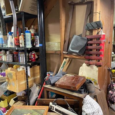 lot 338- table, shelves, all misc. tools, chemicals, etc.