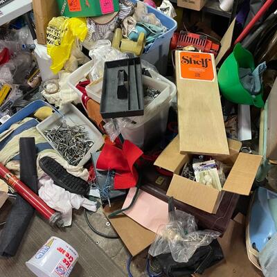 lot 338- table, shelves, all misc. tools, chemicals, etc.