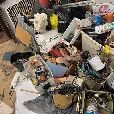 lot 339- shelves, stool, all misc. tools and parts