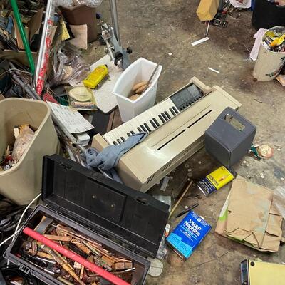 lot 339- shelves, stool, all misc. tools and parts