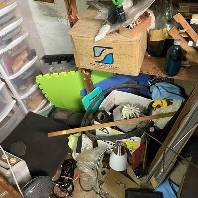 lot 340- shelf, tool bench, all misc. tools, shelves, parts