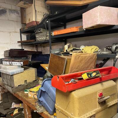 lot 342- all misc. tools/shelves/cabinet/big tools