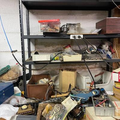 lot 342- all misc. tools/shelves/cabinet/big tools