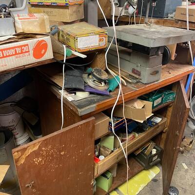 lot 342- all misc. tools/shelves/cabinet/big tools