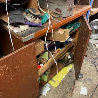 lot 342- all misc. tools/shelves/cabinet/big tools
