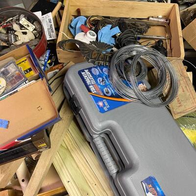 lot 343- shelves, all misc. tools and electronics