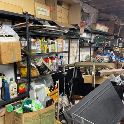 lot 345- shelves, misc. tools, music stands, vacuum, etc.