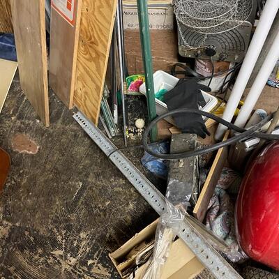 lot 345- shelves, misc. tools, music stands, vacuum, etc.