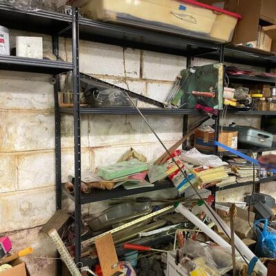 lot 345- shelves, misc. tools, music stands, vacuum, etc.
