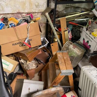 lot 345- shelves, misc. tools, music stands, vacuum, etc.