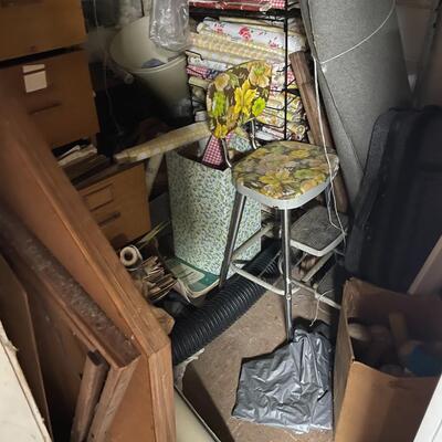 lot 347- misc. shelves with items, chemicals, tools, table, all items