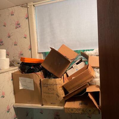 lot 347- misc. shelves with items, chemicals, tools, table, all items