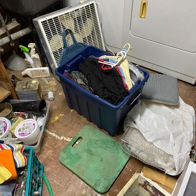 lot 347- misc. shelves with items, chemicals, tools, table, all items
