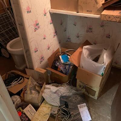 lot 347- misc. shelves with items, chemicals, tools, table, all items