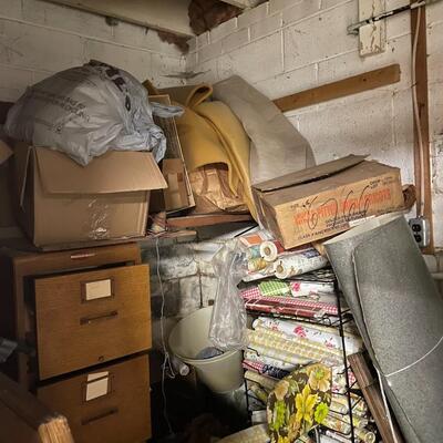 lot 347- misc. shelves with items, chemicals, tools, table, all items