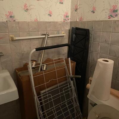 lot 347- misc. shelves with items, chemicals, tools, table, all items