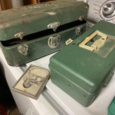 lot 347- misc. shelves with items, chemicals, tools, table, all items