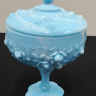 Fenton Blue Lidded Compote 