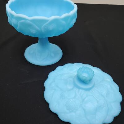 Fenton Blue Lidded Compote 