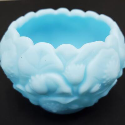 1970's Fenton Blue Satin small bud vase